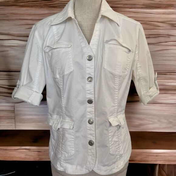 Dress Barn, Large, Elbow Sleeve Top or Lightweight Coat, Silver Accents & Snaps - Picture 1 of 8